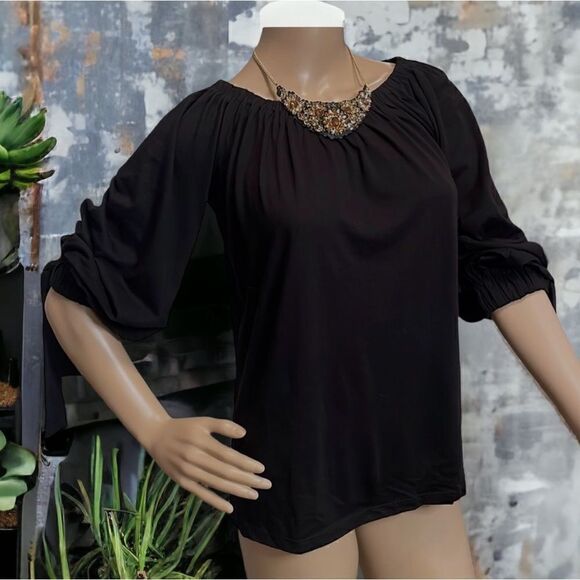 🍑 Michael Kors Off-The-Shoulder Tie-Sleeve Peasant Top - Picture 2 of 6